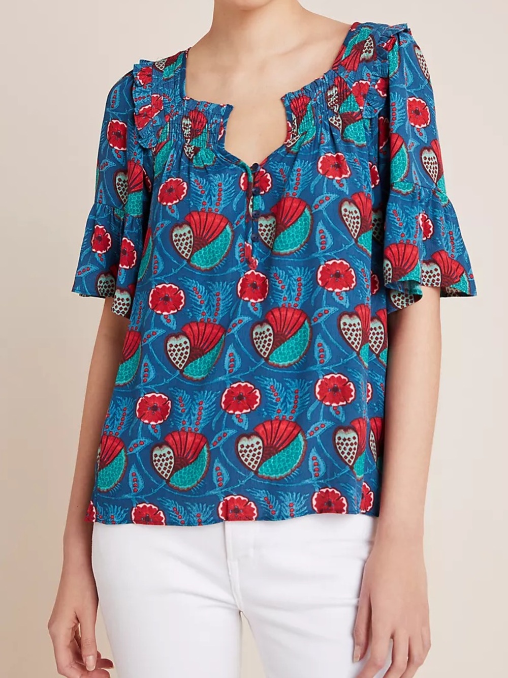 Maeve by Anthropologie | Letitia Smocked Blouse - Floral Boho Chic - 💯 Viscose